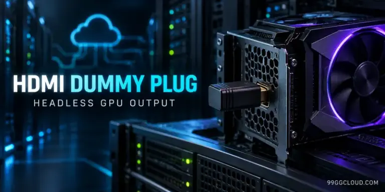 HDMI dummy plug connected to a GPU in a headless Cloud PC server setup