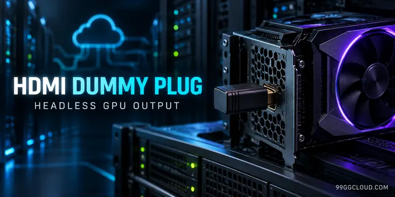 HDMI dummy plug connected to a GPU in a headless Cloud PC server setup