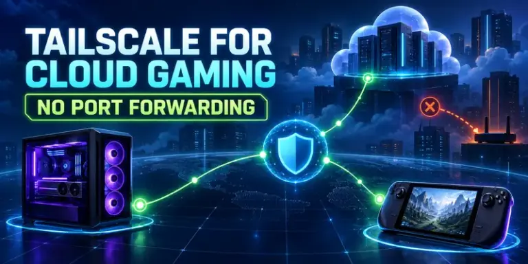 Tailscale mesh VPN for cloud gaming connecting a gaming PC, cloud server, and handheld without port forwarding